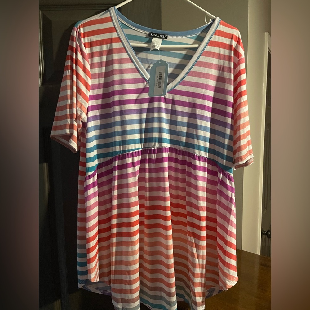 Pastel rainbow striped babydoll top